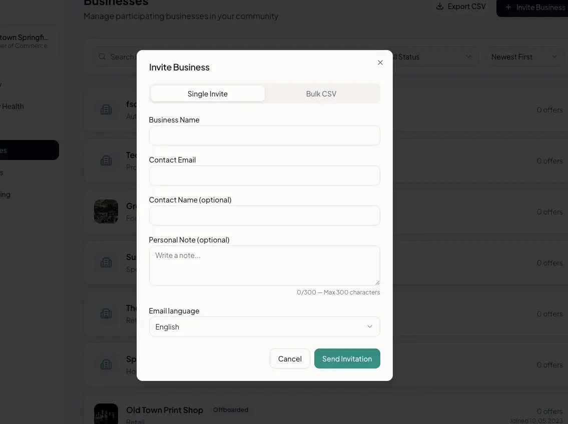 Business Invite Form
