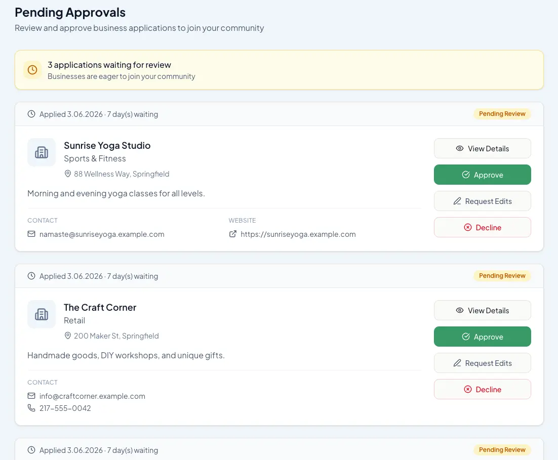 Community Pending Approvals
